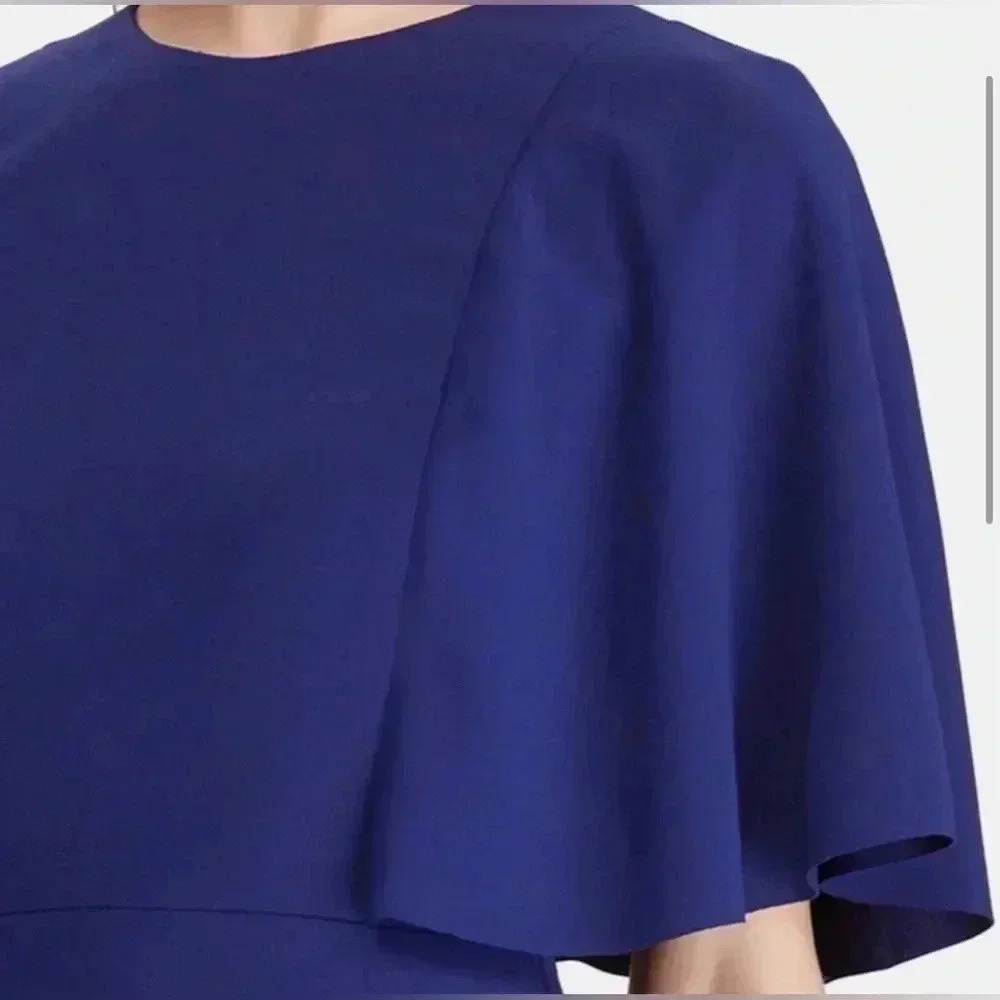 Lauren Ralph Lauren Navy Blue Flutter Crepe Dress - Picture 3 of 16